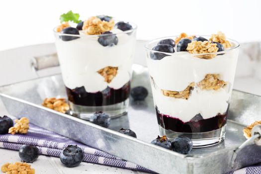 two blueberry yoghurt desserts