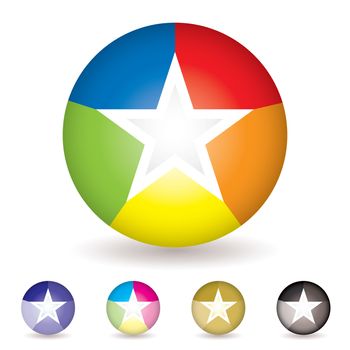 Collection of five bright colourful beach ball icons with rainbow effect