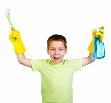 little boy with detergent