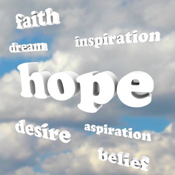 Hope Words in Sky Faith Belief Inspire Aspirations