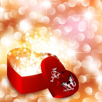 Valentine day background with magic gift box and stars
