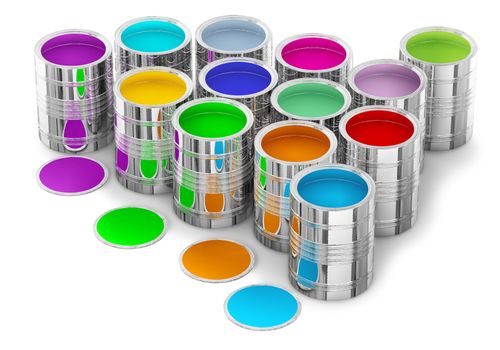 colorful paints in the cans