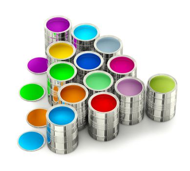 cans with colorful paints