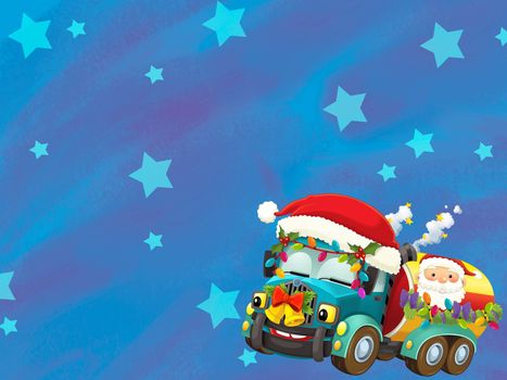 The happy christmas scene - with space - christmas car - illustration for the children