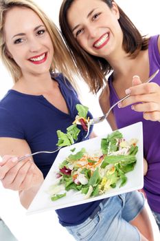 Health conscious women enjoying salad Health conscious friends enjoying salad 