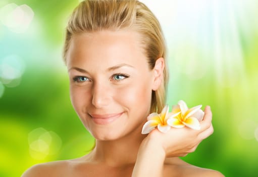 Spa Girl Over Nature Background 
