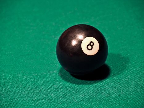 An Eight Ball on a Green Billiards Table