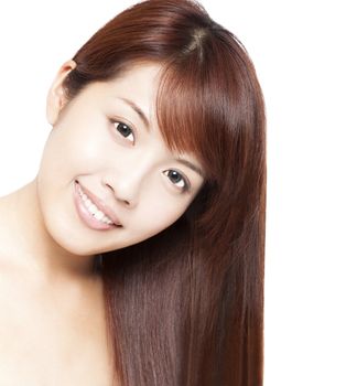Close up portrait of beautiful asian woman's face and hair