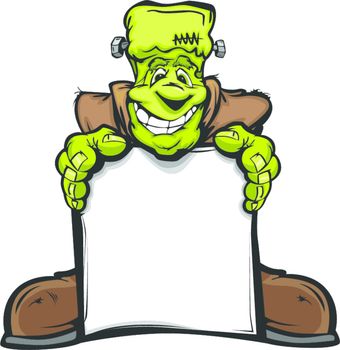 Happy Frankenstein Halloween Monster with Sign Cartoon Vector Il