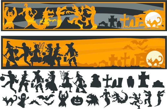 Halloween Character Silhouettes Vector Illustration