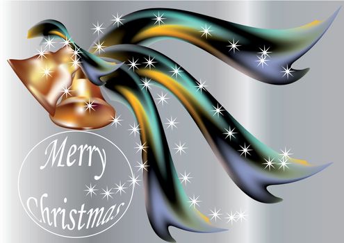 Merry Christmas. New Year background with bells and ribbons