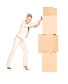 businesswoman with boxes