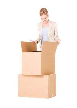 businesswoman with boxes
