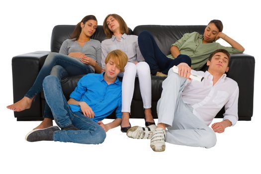 teenagers sleeping on sofa