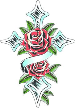 cross with rose decoration