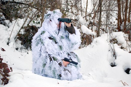 Army recon in winter camouflage uniform