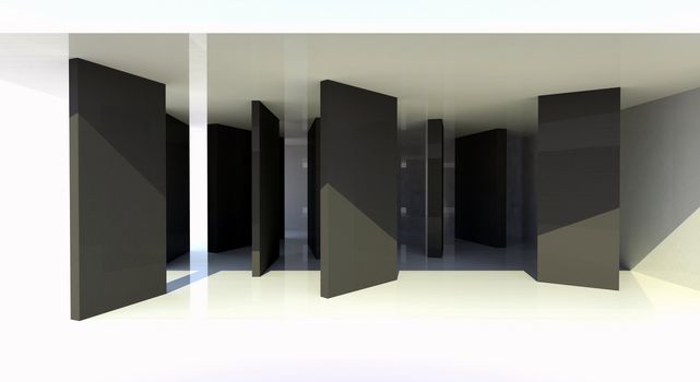 Room with black partition, abstract architecture