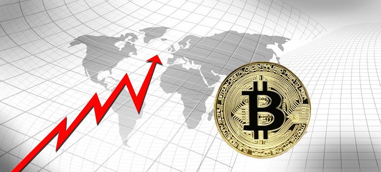 Physical bitcoin. Virtual crypto currency coin. Blockchain technology.