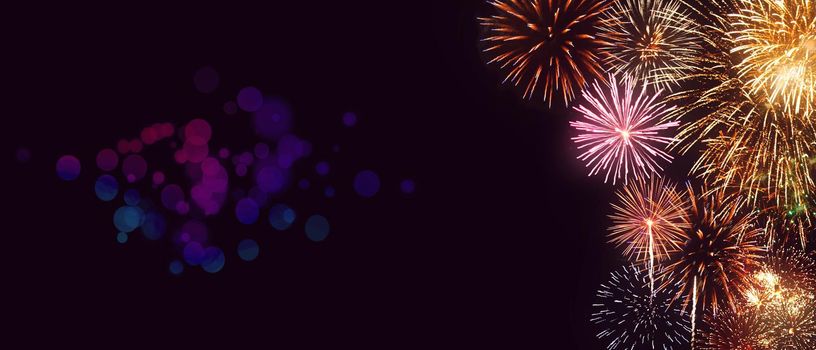 Abstract colored firework on dark sky. Celebration and anniversary concept