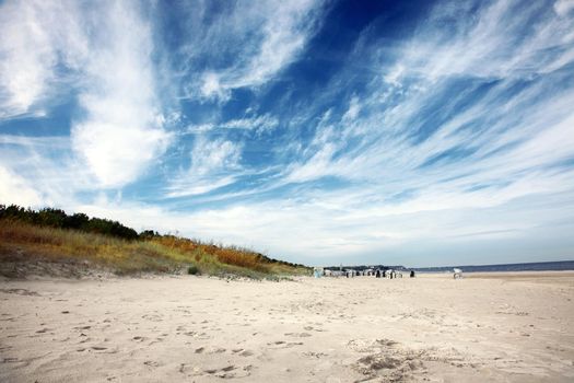 Stormy baltic sea and beach with coastal dunes.