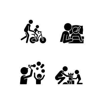 Good parenting black glyph icons set on white space