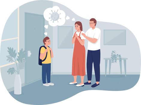Anxious parents and their son 2D vector isolated illustration