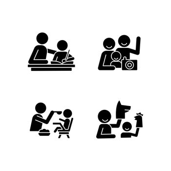 Effective parenting style black glyph icons set on white space