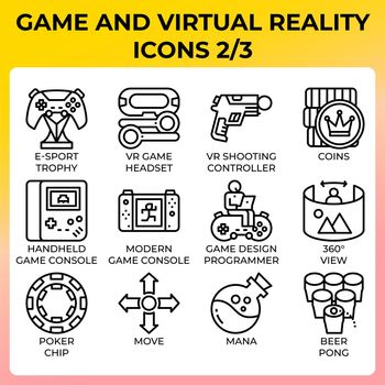 Game and virtual reality icon set in modern style for ui, ux, web, app, brochure, flyer and presentation design, etc.