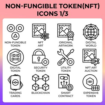 NFT - Non-fungible token icon set
