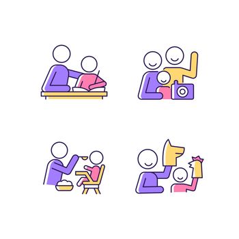 Effective parenting style RGB color icons set