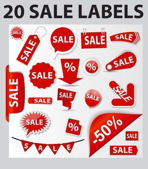 20 Sale Labels Set . Vector Illustration