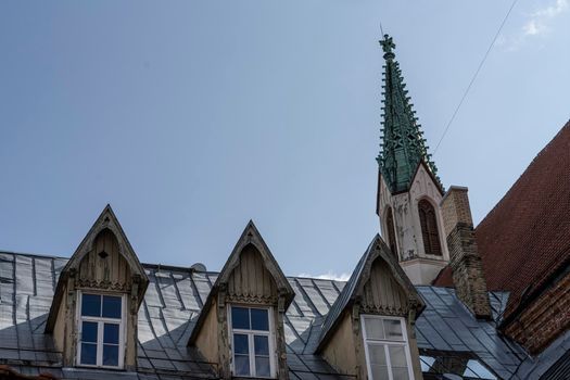 the roofs of old houses in Riga, Latvia