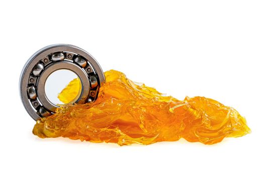 Ball bearing with grease lithium machinery lubrication for automotive and industrial  isolated on white background with clipping path