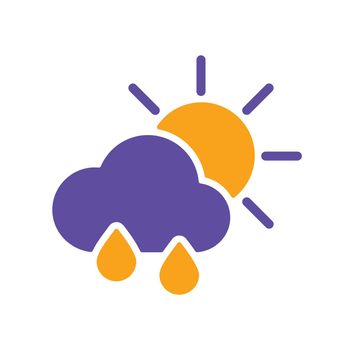 Sun with raincloud and raindrops vector glyph icon