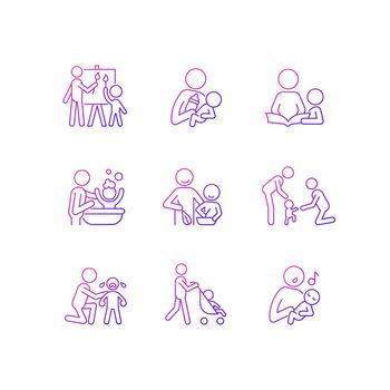 Responsible parenthood gradient linear vector icons set