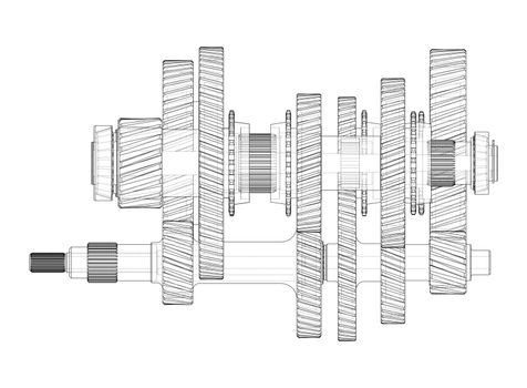 Gearbox sketch. Vector rendering of 3d
