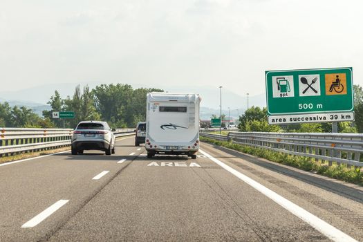 BOLOGNA, ITALY 06 MAY, 2018: Camper on the road in Italy