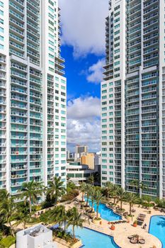 MIAMI, USA - SEPTEMBER 10, 2014 : Luxurious appartments with pool in Downtown Miami on September 10, 2014 in Miami.