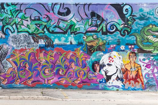 MIAMI, USA - AUGUST 29, 2014 : Graffiti on walls in graffiti district on August 29, 2014 in Miami.