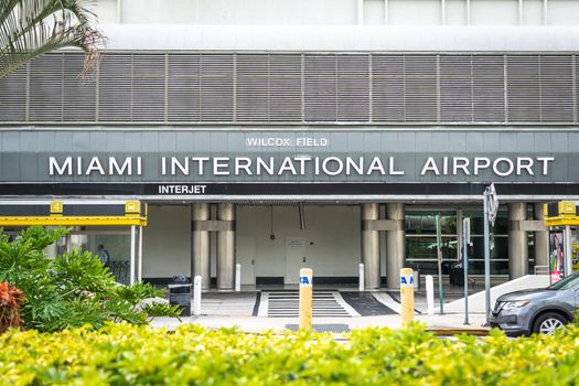 Miami, USA - September 21, 2019 - Entrance to Miami international airport