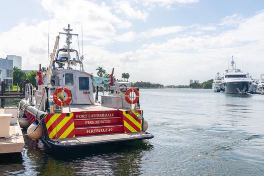 FORT LAUDERDALE, FLORIDA - September 20, 2019: Fireboat anchored in fort lauderdale