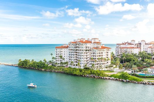 MIAMI, USA - SEPTEMBER 06, 2014 : Fisher Island with beautiful houses in Miami on September 06, 2014 in Miami.