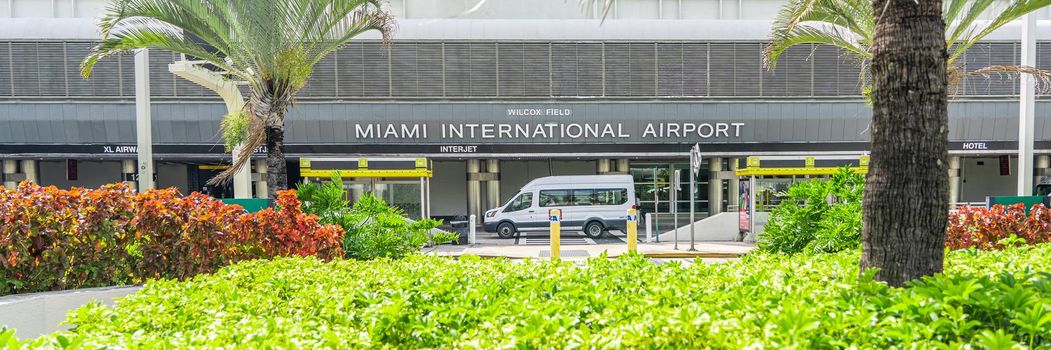 Miami, USA - September 21, 2019 - Entrance to Miami international airport