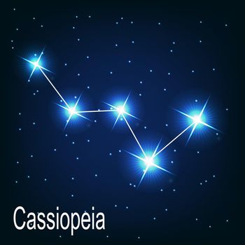 The constellation "Cassiopeia" star in the night sky. Vector illustration