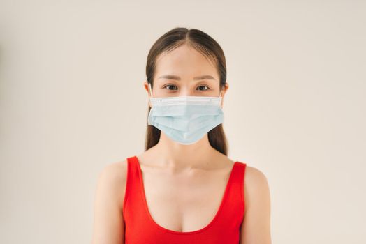 Woman suffer from sick and wearing face mask.