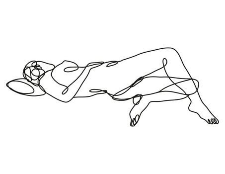 Female Nude Reclining in Supine Pose Continuous Line Doodle Drawing