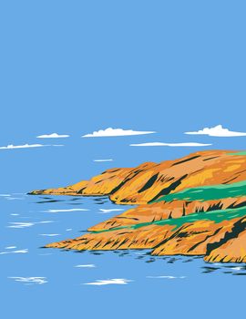 Marloes Peninsula in Pembrokeshire Coast National Park with St Brides Bay Wales United Kingdom UK Art Deco WPA Poster Art