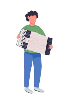 Man playing accordion semi flat color vector character