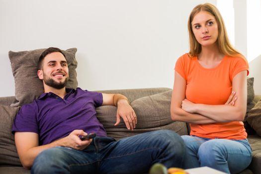 Angry wife and husband are having conflict