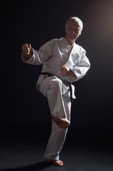 Senior man practicing karate